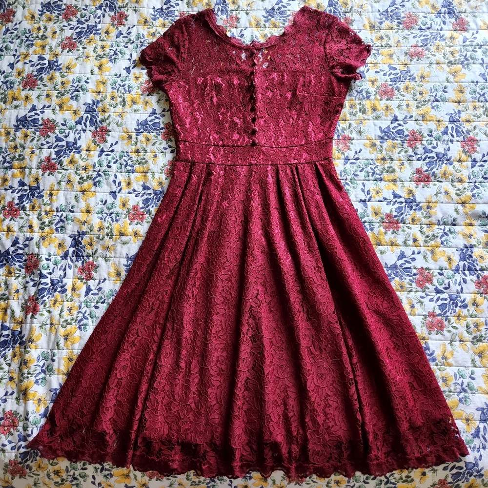 Maroon Lace Dress Medium Gigileer